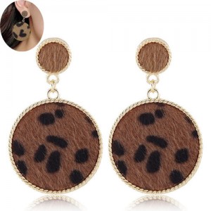 Leopard Prints Golden Rimmed Round Shape High Fashion Women Earrings