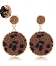 Leopard Prints Golden Rimmed Round Shape High Fashion Women Earrings