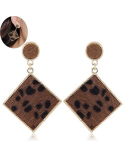 Leopard Prints Golden Rimmed Square Shape High Fashion Women Earrings