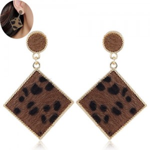 Leopard Prints Golden Rimmed Square Shape High Fashion Women Earrings