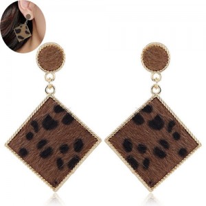 Leopard Prints Golden Rimmed Square Shape High Fashion Women Earrings