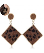 Leopard Prints Golden Rimmed Square Shape High Fashion Women Earrings