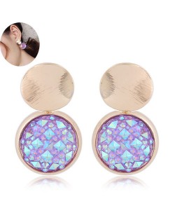 Shining Gems High Fashion Round Design Women Statement Earrings - Purple and Blue