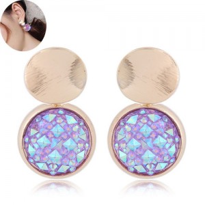 Shining Gems High Fashion Round Design Women Statement Earrings - Purple and Blue