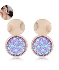 Shining Gems High Fashion Round Design Women Statement Earrings - Purple and Blue