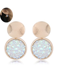 Shining Gems High Fashion Round Design Women Statement Earrings - Light Blue