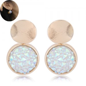 Shining Gems High Fashion Round Design Women Statement Earrings - Light Blue