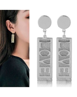 Love Engraving Dangling Bar Fashion Alloy Women Earrings - Silver