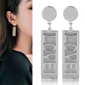 Love Engraving Dangling Bar Fashion Alloy Women Earrings - Silver