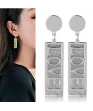 Love Engraving Dangling Bar Fashion Alloy Women Earrings - Silver