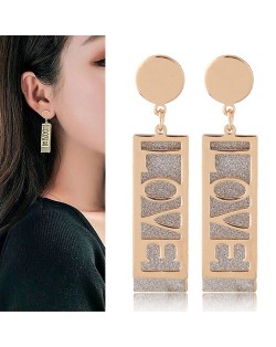 Love Engraving Dangling Bar Fashion Alloy Women Earrings - Golden