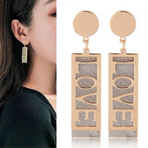 Love Engraving Dangling Bar Fashion Alloy Women Earrings - Golden
