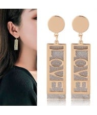 Love Engraving Dangling Bar Fashion Alloy Women Earrings - Golden