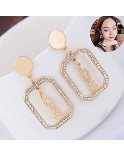 Dangling Love Alphabets Rhinestone Embellished Square Fashion Earrings