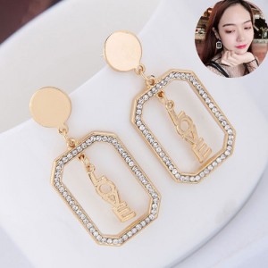 Dangling Love Alphabets Rhinestone Embellished Square Fashion Earrings