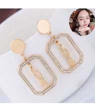 Dangling Love Alphabets Rhinestone Embellished Square Fashion Earrings