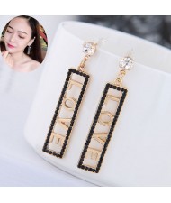 Love Theme Black Rhinestone Rimmed Dangling Bar Design Women Fashion Earrings