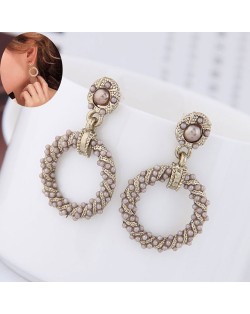 Pearl Embellished Round Hoop Design Graceful Vintage Style Women Costume Earrings - Gray