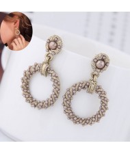 Pearl Embellished Round Hoop Design Graceful Vintage Style Women Costume Earrings - Gray
