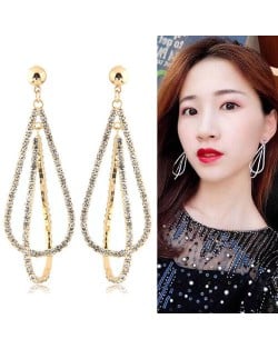 Rhinestone Waterdrop Design Bold Fashion Women Statement Earrings - Golden