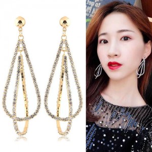 Rhinestone Waterdrop Design Bold Fashion Women Statement Earrings - Golden