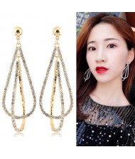 Rhinestone Waterdrop Design Bold Fashion Women Statement Earrings - Golden