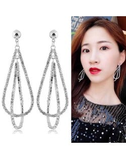 Rhinestone Waterdrop Design Bold Fashion Women Statement Earrings - Silver