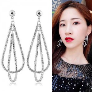 Rhinestone Waterdrop Design Bold Fashion Women Statement Earrings - Silver