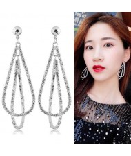 Rhinestone Waterdrop Design Bold Fashion Women Statement Earrings - Silver