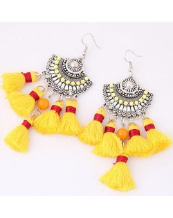 Cotton Threads Tassel Fan-shape Royal Fashion Women Statement Earrings 