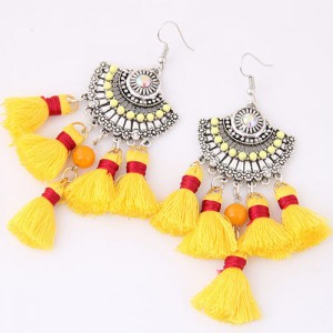 Cotton Threads Tassel Fan-shape Royal Fashion Women Statement Earrings 