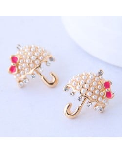 Rhinestone and Pearl Umbrella Shape Korean Fashion Earrings