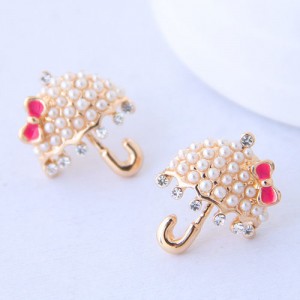 Rhinestone and Pearl Umbrella Shape Korean Fashion Earrings