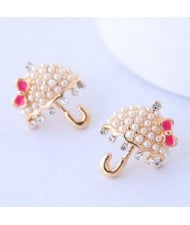 Rhinestone and Pearl Umbrella Shape Korean Fashion Earrings