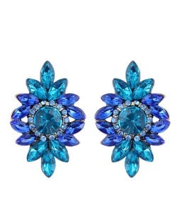 Shining Resin Gems Flower Design High Fashion Women Costume Earrings - Blue