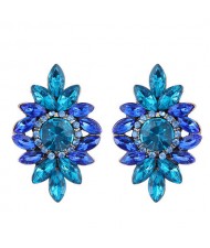 Shining Resin Gems Flower Design High Fashion Women Costume Earrings - Blue