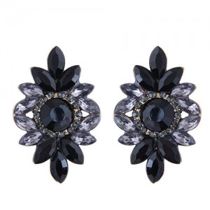 Shining Resin Gems Flower Design High Fashion Women Costume Earrings - Black