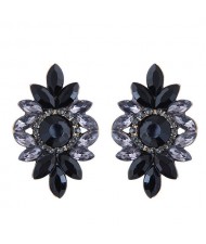 Shining Resin Gems Flower Design High Fashion Women Costume Earrings - Black