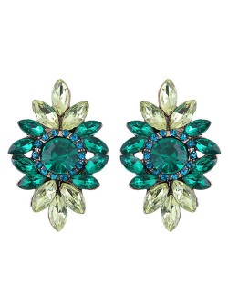 Shining Resin Gems Flower Design High Fashion Women Costume Earrings - Green