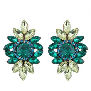 Shining Resin Gems Flower Design High Fashion Women Costume Earrings - Green