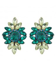 Shining Resin Gems Flower Design High Fashion Women Costume Earrings - Green