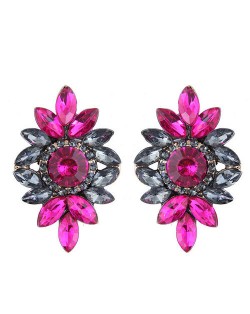 Shining Resin Gems Flower Design High Fashion Women Costume Earrings - Red