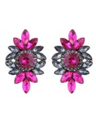 Shining Resin Gems Flower Design High Fashion Women Costume Earrings - Red