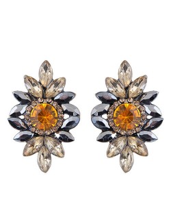 Shining Resin Gems Flower Design High Fashion Women Costume Earrings - Yellow