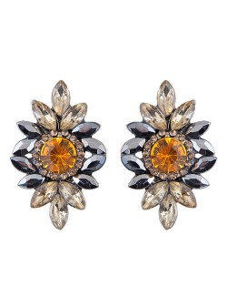 Shining Resin Gems Flower Design High Fashion Women Costume Earrings - Yellow