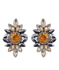 Shining Resin Gems Flower Design High Fashion Women Costume Earrings - Yellow