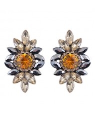 Shining Resin Gems Flower Design High Fashion Women Costume Earrings - Yellow