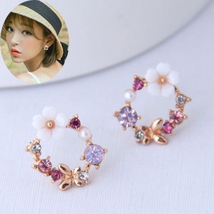 Flower and Butterfly Spring Fashion Rhinestone Garland Women Earrings