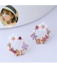 Flower and Butterfly Spring Fashion Rhinestone Garland Women Earrings