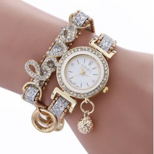 6 Colors Available Rhinestone Inlaid Love Theme High Fashion Women Bracelet Style Wrist Watch